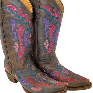 Corral Teen’s Butterfly Embroidery Cowboy Boots Snip Toe Leather A112 size 3T